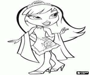 Coloriage Poup�e Bratz avec une robe de soir�e et un diad�me
