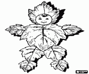 Coloriage Poup�e de l'automne faite avec des feuilles s�ch�es