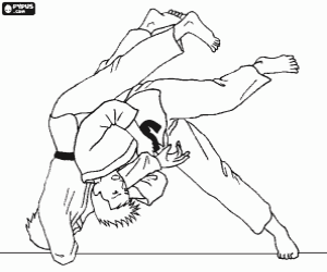 Coloriage Praticiens de judo ou judokas � l'ex�cution d'un mouvement de judo sur le tatami