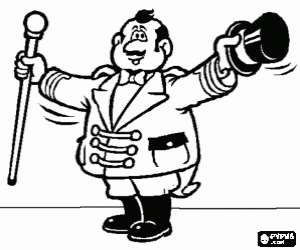 Coloriage Pr�sentateur de cirque avec son v�tement de gala avec chapeau de gobelet