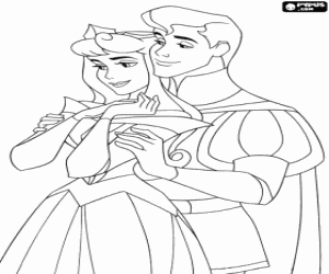 Coloriage Prince Philipp et sa bien-aim�e, la Princesse Aurore, embrass� apr�s avoir rompu la mal�diction