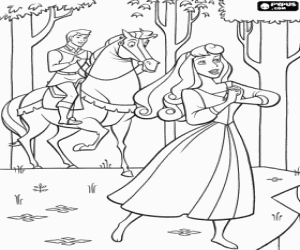 Coloriage Prince Philippe rencontre Rose chantant par les bois et ils tombent amoureux, tout en ignorant ses identit�s