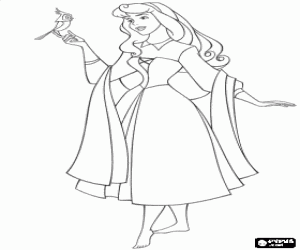 Coloriage Princesse Aurora avec son ami d'oiseaux