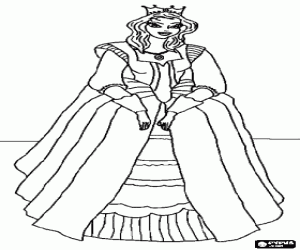 Coloriage Princesse avec couronne et robe majestueuse