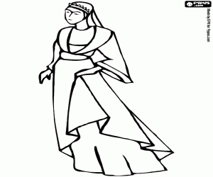 Coloriage Princesse avec tenue de soir�e et une tiare � la f�te