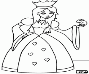 Coloriage Princesse avec une couronne et une grenouille dans sa main