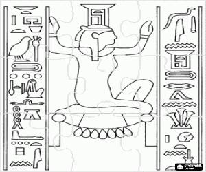 Coloriage Puzzle d'�gypte antique -  Pierre �gyptien grav�e de la repr�sentation d'une d�esse avec des inscriptions ou des hi�roglyphes