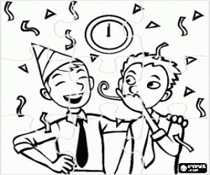 Coloriage Puzzle de Amis � 12 heures du soir c�l�brer le Nouvel An
