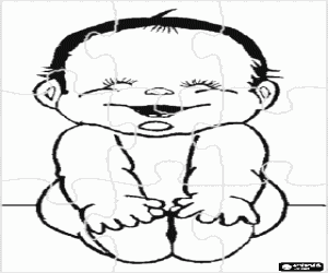 Coloriage Puzzle de B�b�, heureux, assis sur le sol