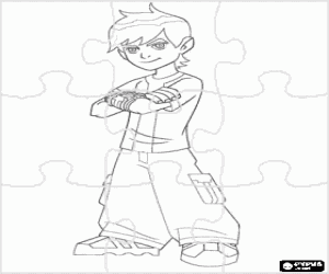Coloriage Puzzle de Ben 10 ou Ben Tennyson avec l'appareil extra-terrestre Omnitrix qui le permet de transformer en diff�rents aliens