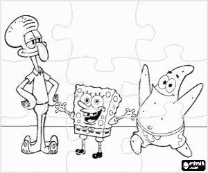 Coloriage Puzzle de Bob l'�ponge et ses amis Patrick l'�toile de mer et Carlo Tentacules
