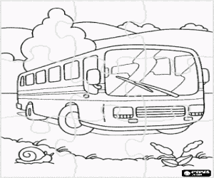 Coloriage Puzzle de bus de passagers dans le paysage