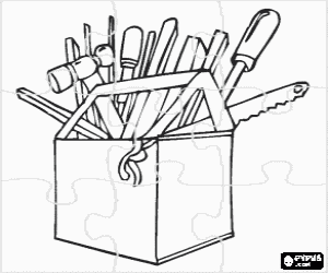 Coloriage Puzzle de caisse d'outils ouverte
