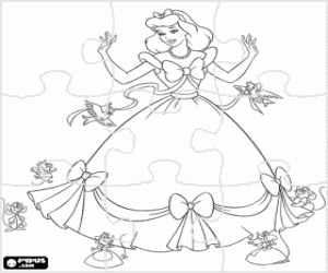Coloriage Puzzle de Cendrillon avec sa belle robe pour la f�te
