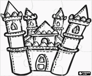 Coloriage Puzzle de ch�teau avec quatre tours et la porte ferm�e