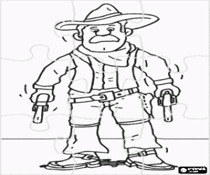 Coloriage Puzzle de cowboy tueur arm� de deux revolvers pr�ts pour un duel