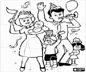 Coloriage Puzzle de En pleine c�l�bration de famille, les parents, un fils, une fille et un b�b�