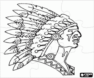 Coloriage Puzzle de face du chef indien avec les peintures de guerre et les plumes sur la t�te