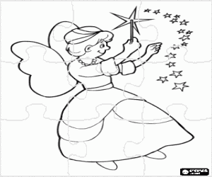 Coloriage Puzzle de F�e marraine de lancer un sort avec sa baguette magique