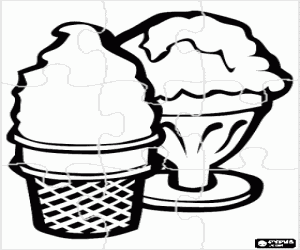 Coloriage Puzzle de glaces, l'un dans une tasse et l'autre dans une tasse de verre