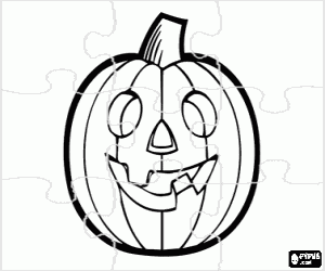 Coloriage Puzzle de Jack O'Lantern ou Citrouille-lanterne, typique de la f�te avec une monstrueux face � �tre �clair�e avec une bougie