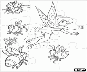 Coloriage Puzzle de La F�e Clochette battant surpris de voir un groupe de lucioles