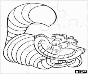 Coloriage Puzzle de Le Chat de Cheshire, un chat avec un sourire inqui�tant qui peut dispara�tre et r�appara�tre � volont�