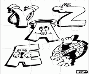 Coloriage Puzzle de lettres Y, Z et d'autres avec des dessins amusants
