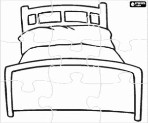 Coloriage Puzzle de lit simple avec la t�te de lit et le pied de lit, le matelas et l'oreillers