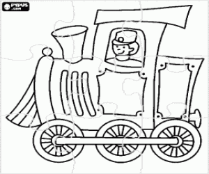 Coloriage Puzzle de locomotive � vapeur avec le machiniste