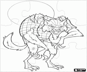 Coloriage Puzzle de Loup-garou dans une nuit de pleine lune