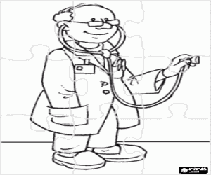 Coloriage Puzzle de m�decin ou docteur avec un st�thoscope pr�par� pour l'auscultation d'un patient