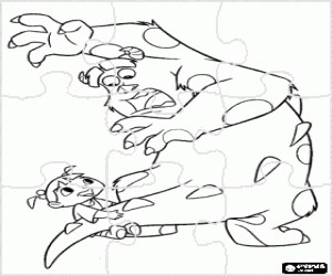 Coloriage Puzzle de Monstres et Cie - Casse- t�te de Monstres, Inc. - Puzzle de Sulley et une petite fille