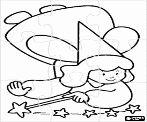 Coloriage Puzzle de petite f�e volant avec une baguette magique dans sa main