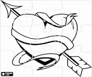 Coloriage Puzzle de Saint-Valentin - Puzzle de F�te des amoureux et de l'amiti� - Coeur transperc� par  une fl�che de Cupidon