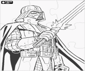 Coloriage Puzzle de Star Wars, Dark Vador avec son sabre laser