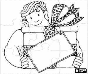 Coloriage Puzzle de superbe cadeau pour papa avec un ruban et d'une carte