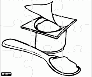 Coloriage Puzzle de tasse de yogourt et la cuill�re remplint