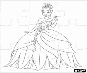 Coloriage Puzzle de Tiana, une belle fille avec une belle robe