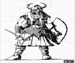 Coloriage Puzzle de viking arm� d'une hache et d'un bouclier