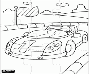Coloriage Puzzle de voiture de course dans le circuit