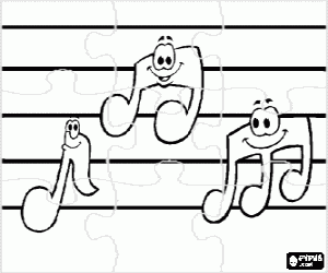 Coloriage Puzzle des notes de musique avec des visages sur un port�e