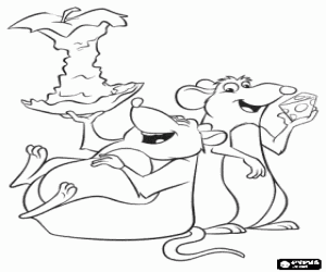 Coloriage R�my avec un morceau de fromage de roquefort et son fr�re Emile avec les restes d'une pomme, deux rats tr�s gentil