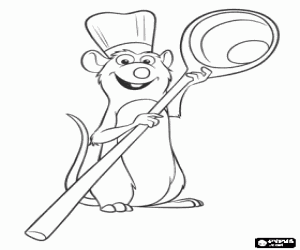 Coloriage R�my, le rat cuisinier qui aspire � �tre un chef avec une cuill�re de cuisine