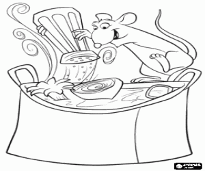 Coloriage R�my profiter � la pr�paration d'un plat dans la cuisine du restaurant