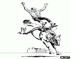Coloriage Rodeo - Cavalier dans la preuve du cheval de selle, un cheval sauvage