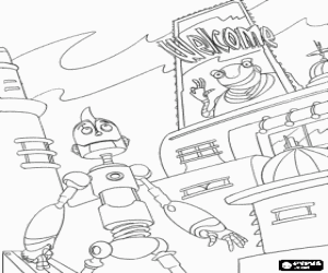 Coloriage Rodney Copperbottom hallucinant � l'arriv�e dans une grande ville comme Robot City