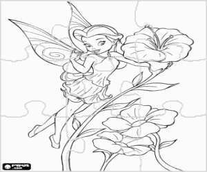 Coloriage Ros�lia, le f�e du jardin, battant � c�t� de quelques fleurs