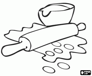 Coloriage Rouleau � p�tisserie, en bois, pour rouleau � la p�te