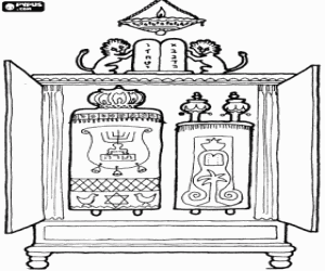 Coloriage Rouleaux de la Torah � l'int�rieur du Cofre Sacr� (Aaron haKodesh) qui est orient�e vers J�rusalem